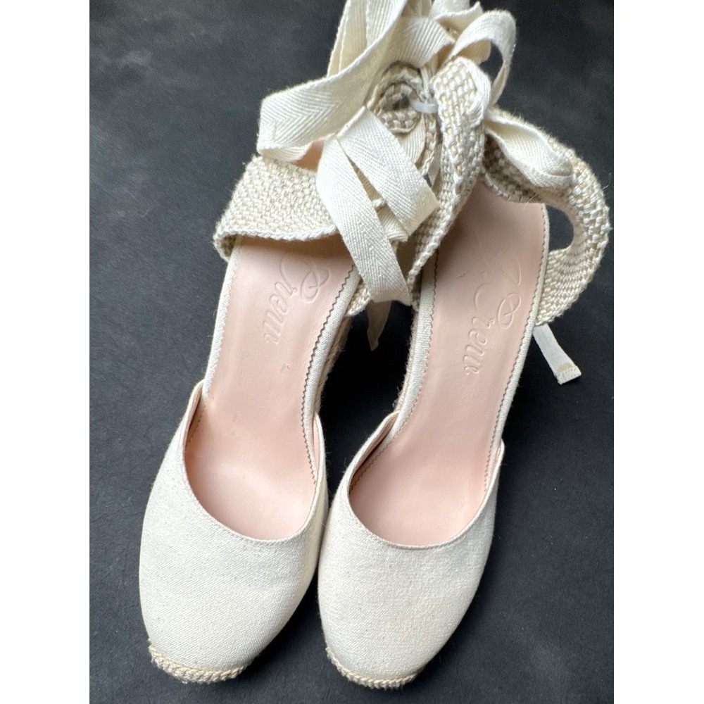 J. Crew Canvas Espadrille Wedge Heels Lace Up Wrap Sandal Cream Ivory 9.5 Boho